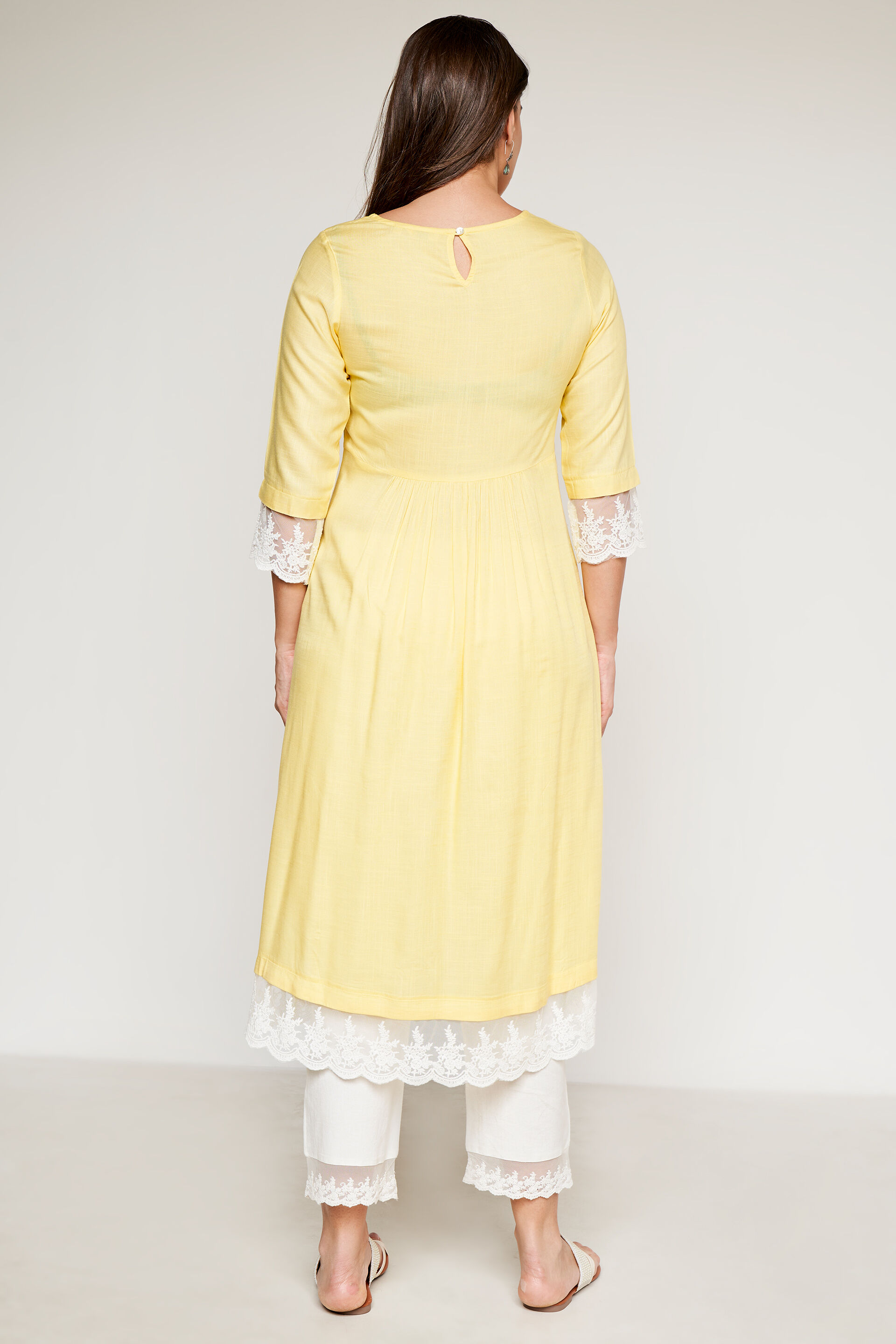 Yellow Solid Flared Kurta, Yellow, image 5